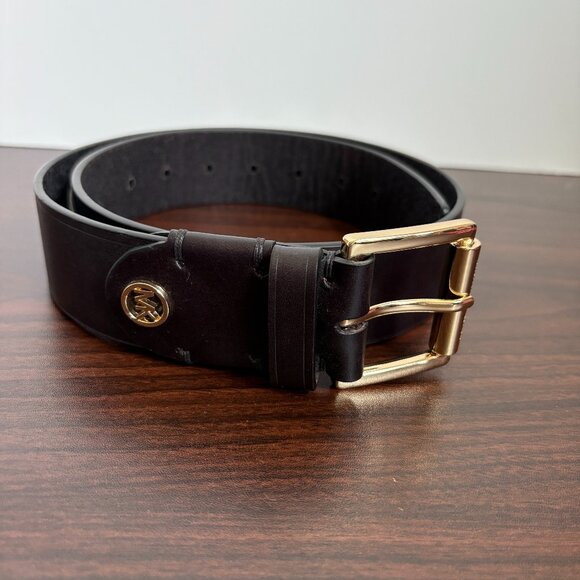 Michael Kors Women's Black and Gold Hardware Leather Belt Small - Picture 1 of 8